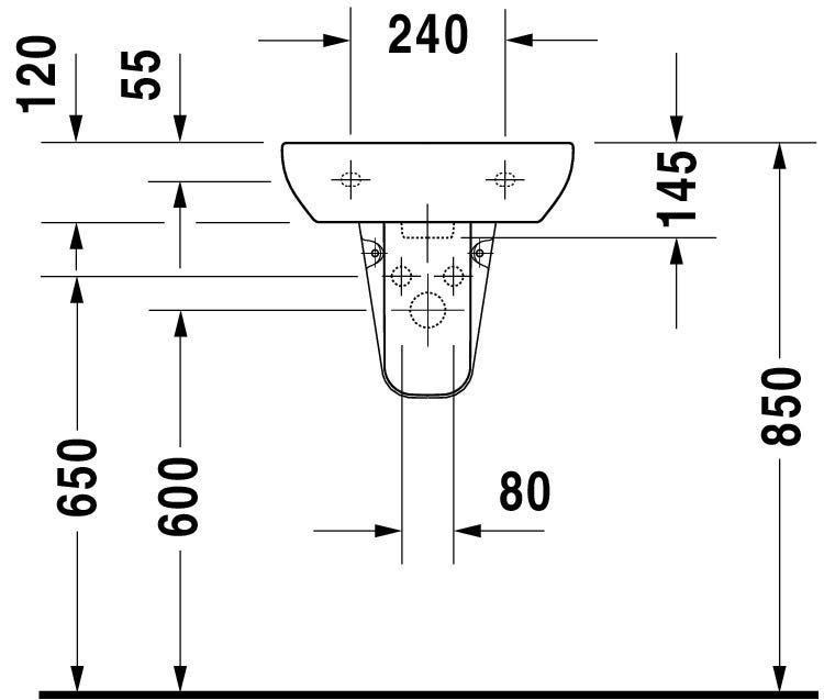 DU Handwaschbecken D-Code 450 mm mit ÜL, mit HLB, 1 HL, weiß
