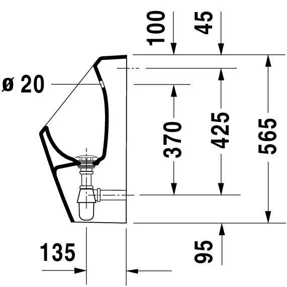 DU Urinal D-Code, Zulauf von hinten rimless, ohne Fliege, weiß