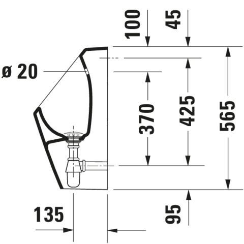 DU Urinal D-Code, Zulauf von hinten rimless, ohne Fliege, weiß