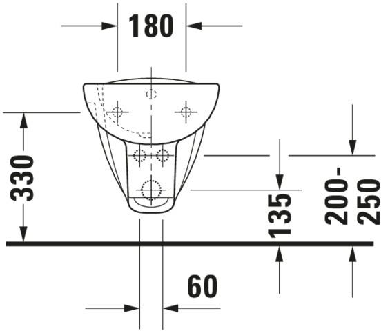DU Wand-Bidet D-Code 545 mm mit ÜL, mit HLB, 1 HL, weiß