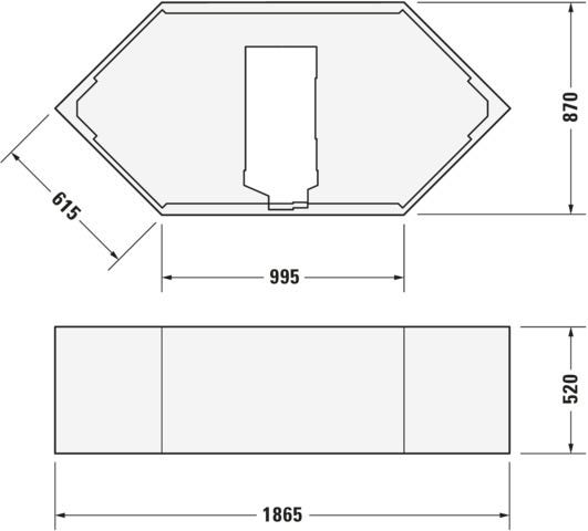 DU D-Code Badew. 6Eck 1900x900 Einbau Rückenschr.2 L/R, Weiß