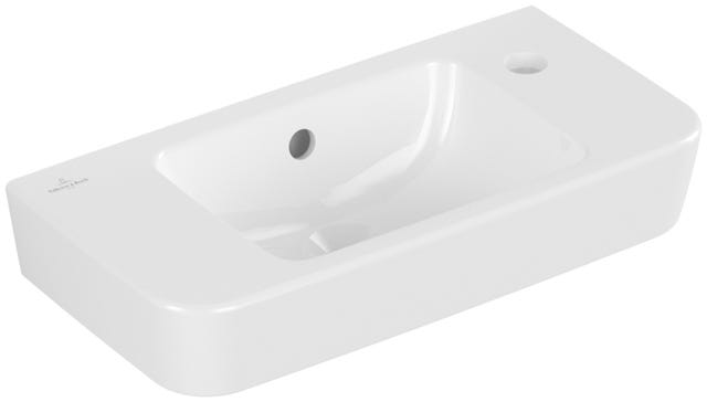 Villeroy & Boch Handwaschbecken Compact O.novo 4342R5, 500 x 250 mm, Eckig, Becken mittig, 1HL. Hahnloch rechts durchgestochen, mit Überlauf, Weiß Alpin