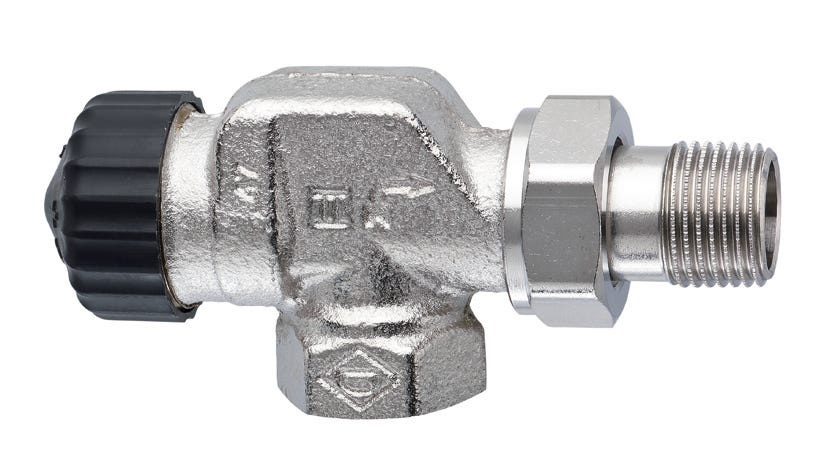IMI HEIMEIER Thermostat-Ventilunterteil mit geringem Widerstand, Axialform, vernickelt, Schwerkraft Typ, Bronzegehäuse, thermostatisch ohne Knopf, geeignet für Einrohr- und Zweirohrsystem