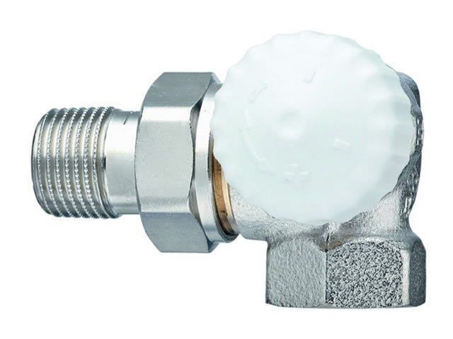 IMI HEIMEIER Thermostat-Ventilunterteil V-exact II, Winkeleck/rechts, vernickelt, mit stufenloser Voreinstellung, ohne Schlagdämpfer, thermostatisch ohne Knopf