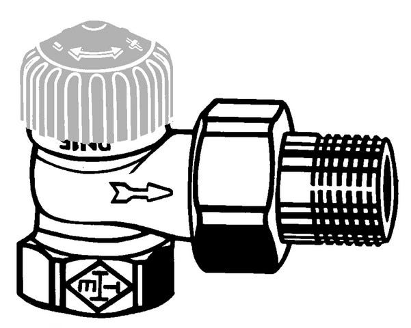 IMI HEIMEIER Thermostat-Ventilunterteil mit geringem Widerstand, Eckform, vernickeltes Rotgußgehäuse, Schwerkraft Typ, Schlussstück/Innengewinde, thermostatisch ohne Knopf, mit Staubkappe, thermostatische Vorbereitung
