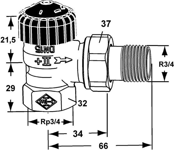 IMI HEIMEIER Thermostat-Ventilunterteil Standard, Eckform, vernickelt