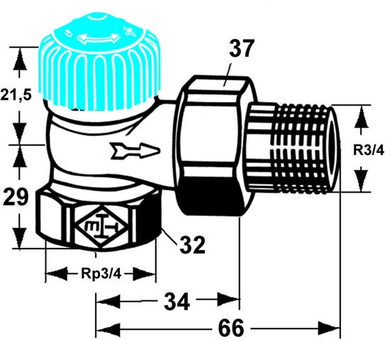 IMI HEIMEIER Thermostat-Ventilunterteil mit geringem Widerstand, Eckform, vernickeltes Rotgußgehäuse, Schwerkraft Typ, Schlussstück/Innengewinde, thermostatisch ohne Knopf, mit Staubkappe, thermostatische Vorbereitung
