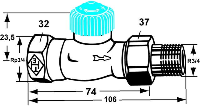 IMI HEIMEIER Thermostat-Ventilunterteil mit geringem Widerstand, Durchgang, Schwerkraft, Rotguß vernickelt