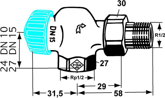 IMI HEIMEIER Thermostat-Ventilunterteil mit geringem Widerstand, Axialform, vernickelt, Schwerkraft Typ, Bronzegehäuse, thermostatisch ohne Knopf, geeignet für Einrohr- und Zweirohrsystem
