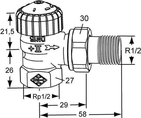 IMI HEIMEIER Thermostat-Ventilunterteil V-exact II, Eckform, vernickelt