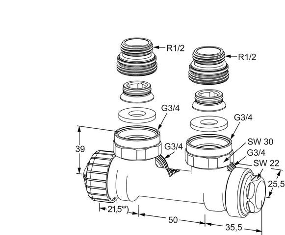 IMI HEIMEIER Ventil Multilux Zweirohr Eck, für Rp 1/2 Innengewinde und G 3/4 Außengewinde