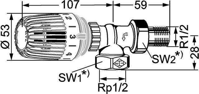 IMI HEIMEIER Rücklauftemperaturbegrenzer RTL Axialform, Außengewinde R 1/2
