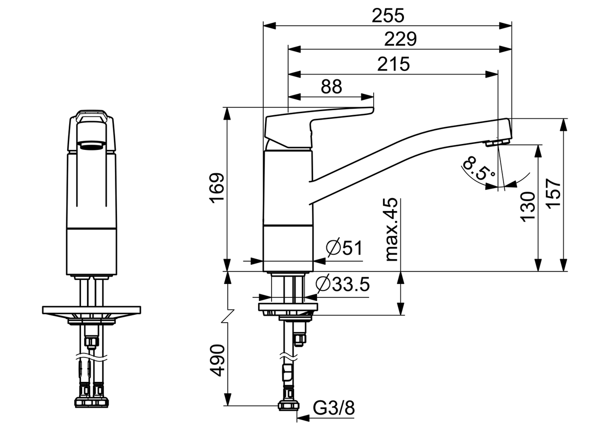 HA Einhebelmischer Küchenarmatur HANSAPOLO 5148 Ausladung 216 mm DN15 Chrom