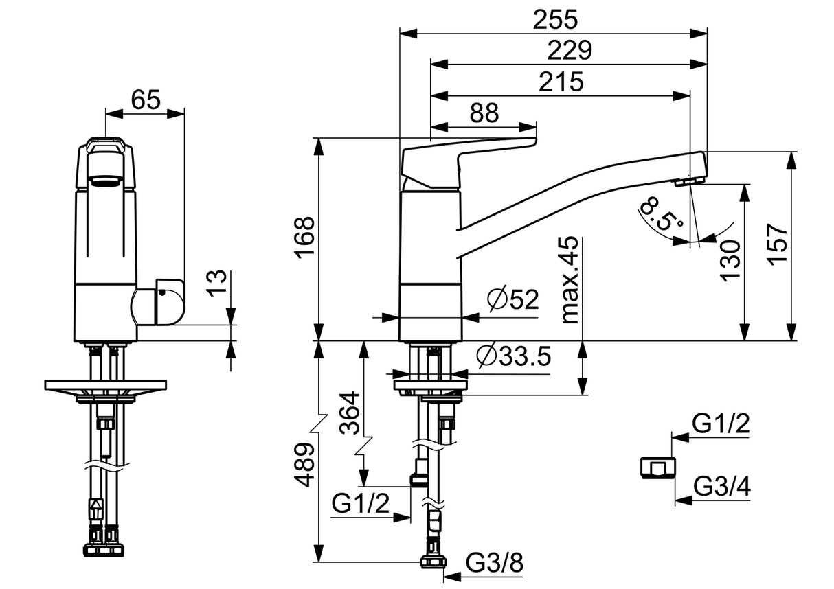 HA Einhebelmischer Küchenarmatur mit Spülmaschinenventil HANSAPOLO 5266 Ausladung 216 mm DN15 Chrom