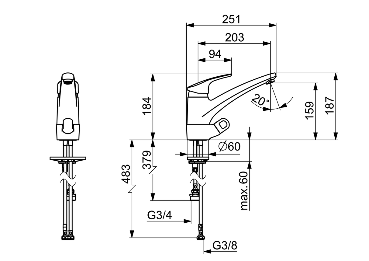 HA Einhebelmischer Küchenarmatur mit Spülmaschinenventil HANSAMIX 0115 Ausladung 203 mm DN15 Chrom