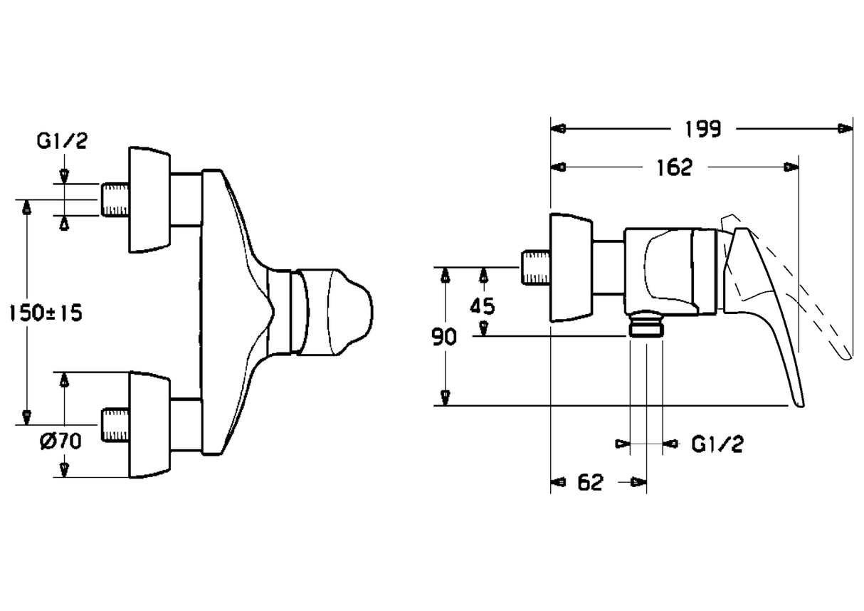 HA Einhebelmischer Brausebatterie HANSAMIX 0167 DN15 Chrom