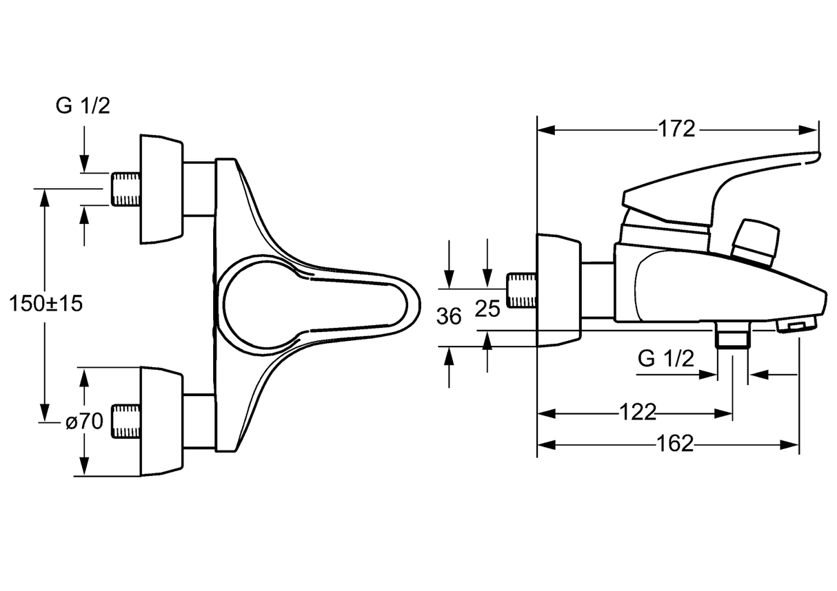 HA Einhebelmischer Wafü und Brausebatterie HANSAMIX 0174 Ausladung 162 mm DN15 Chrom