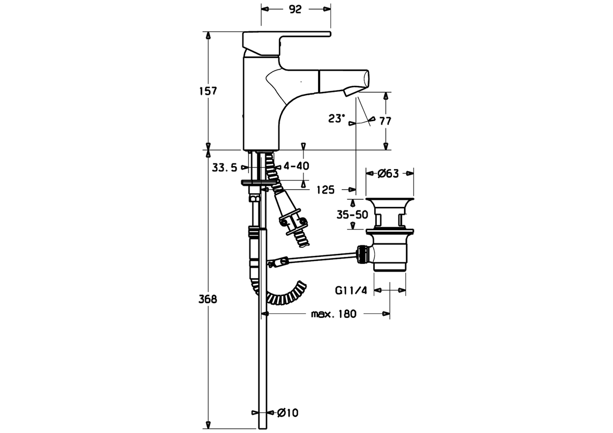 HA Einhebelmischer Waschtischbatterie HANSARONDA 0301 Kupferrohr Zugstangenablaufgarnitur Ausladung 125 mm DN15 Chrom