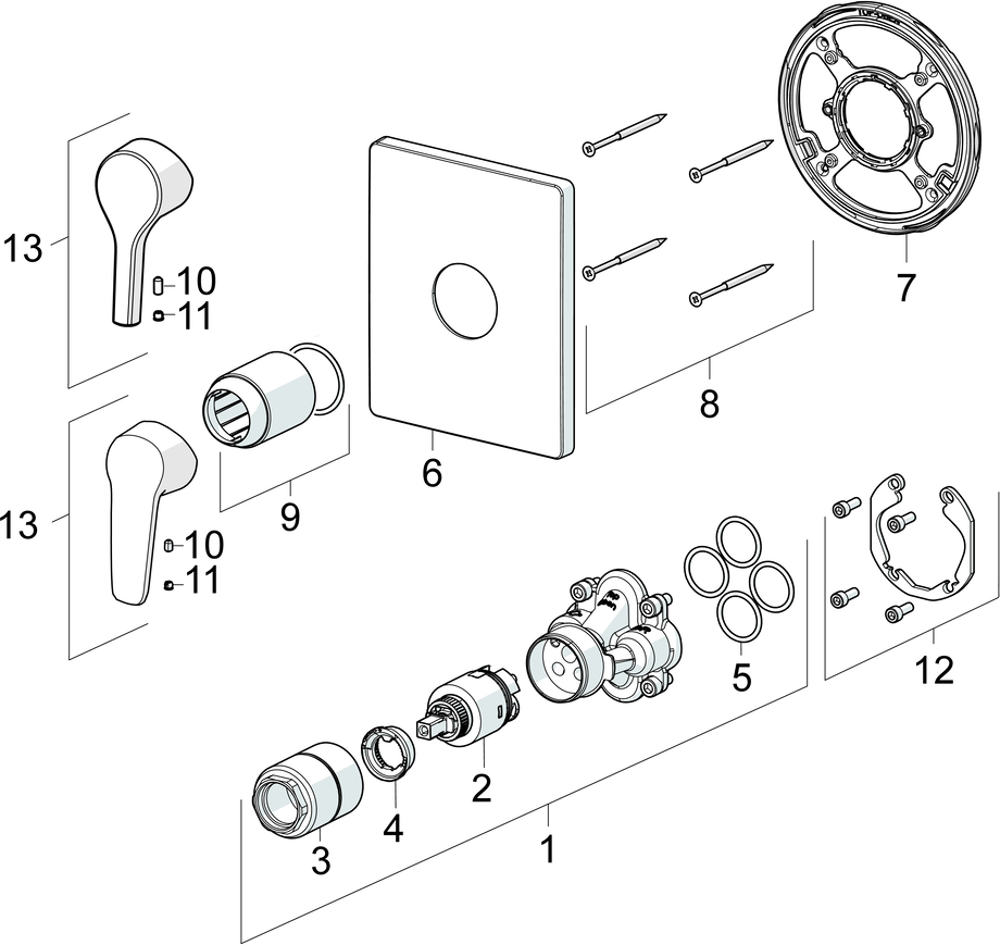 HA Einhebelmischer Fertigmontageset für Brausebatterie HANSAPOLO 8061 Rosette eckig Chrom