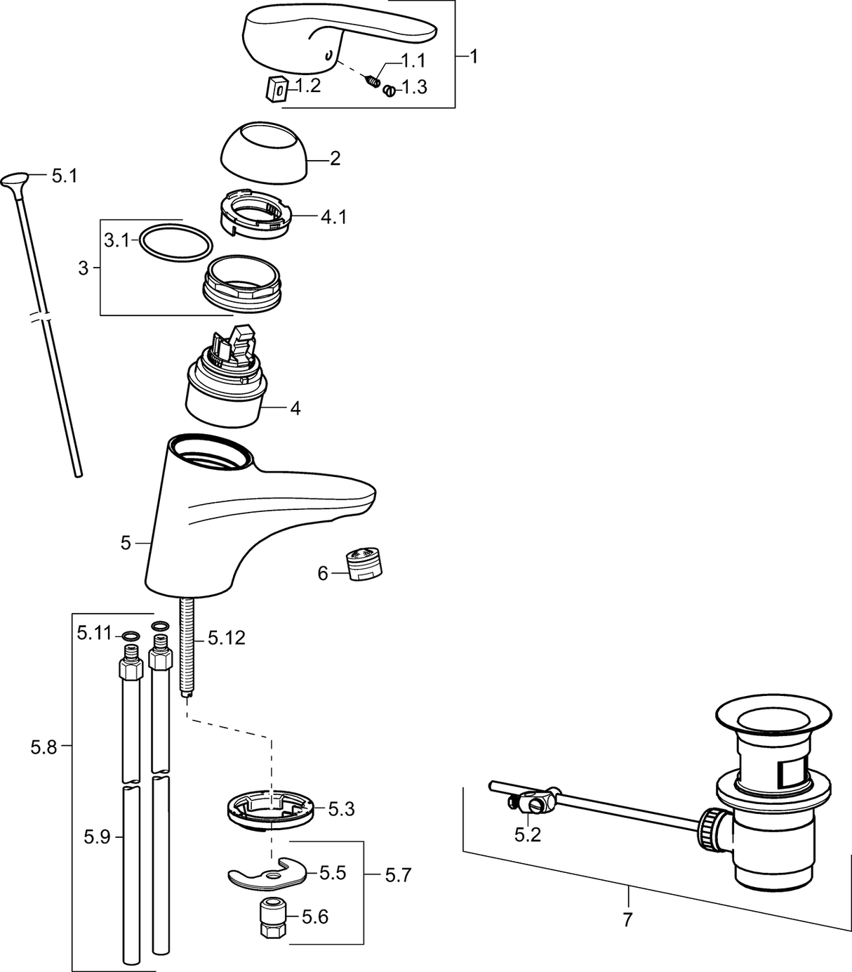 HA Einhebelmischer Waschtischbatterie HANSAMIX 0109 Kupferrohr Zugstangenablaufgarnitur Ausladung 141 mm DN15 Chrom