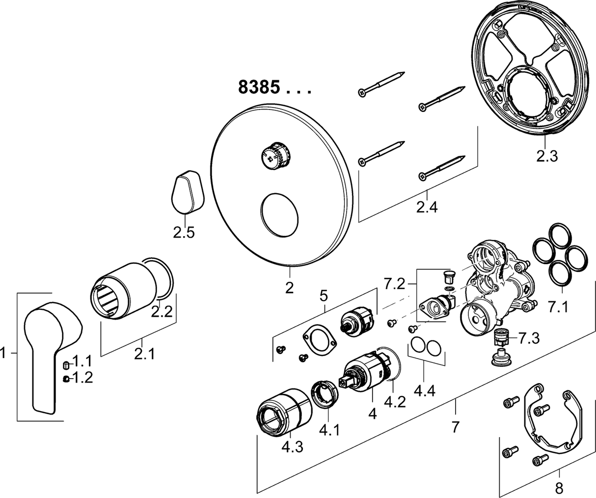 HA Einhebelmischer Fertigmontageset für Wanne/Brause HANSALIGNA 8385 Rosette Chrom