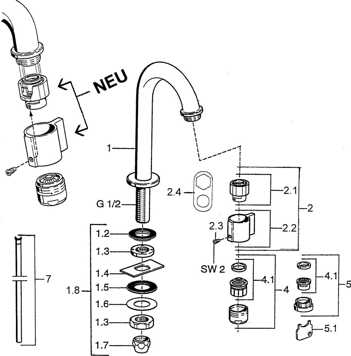 HA Einhebelmischer Waschtischbatterie HANSANOVA 0093 Ausladung 93 mm DN15 Chrom