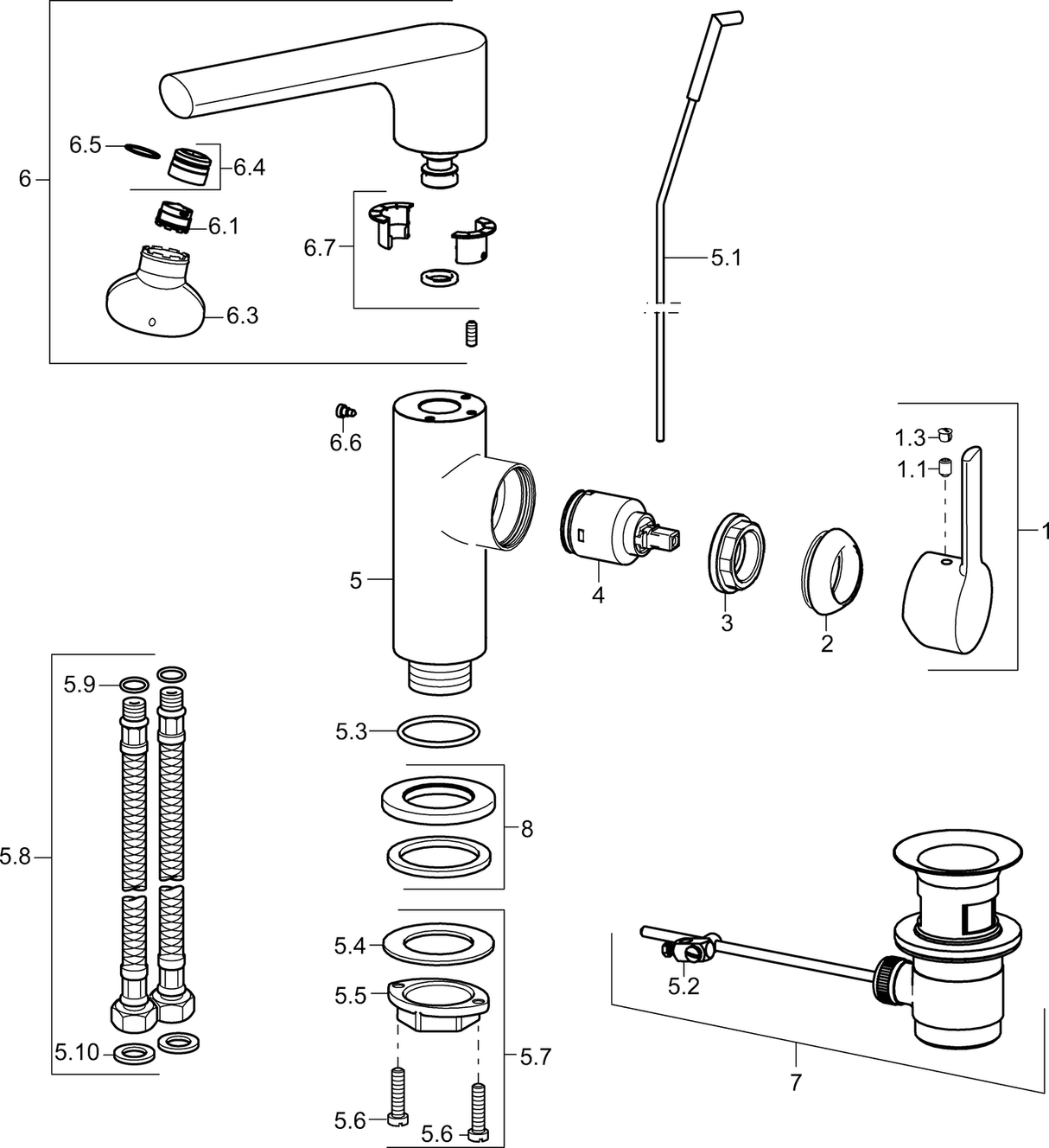 HA Einhebelmischer Waschtischbatterie HANSARONDA 5526 Zugstangenablaufgarnitur Ausladung 115 mm DN15 Chrom