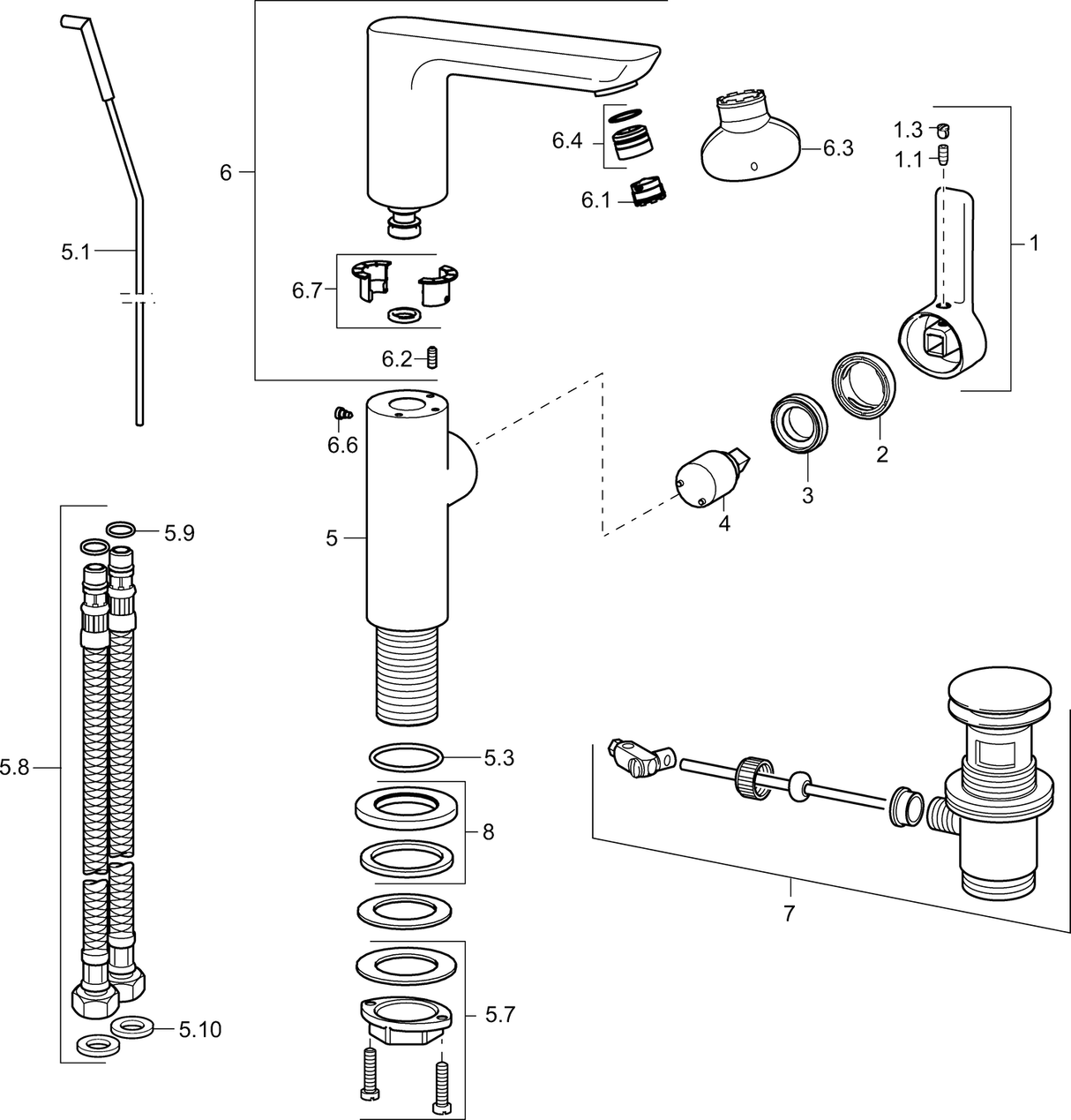 HA Einhebelmischer Waschtischbatterie HANSALIGNA 5530 Zugstangenablaufgarnitur Ausladung 116 mm DN15 Chrom