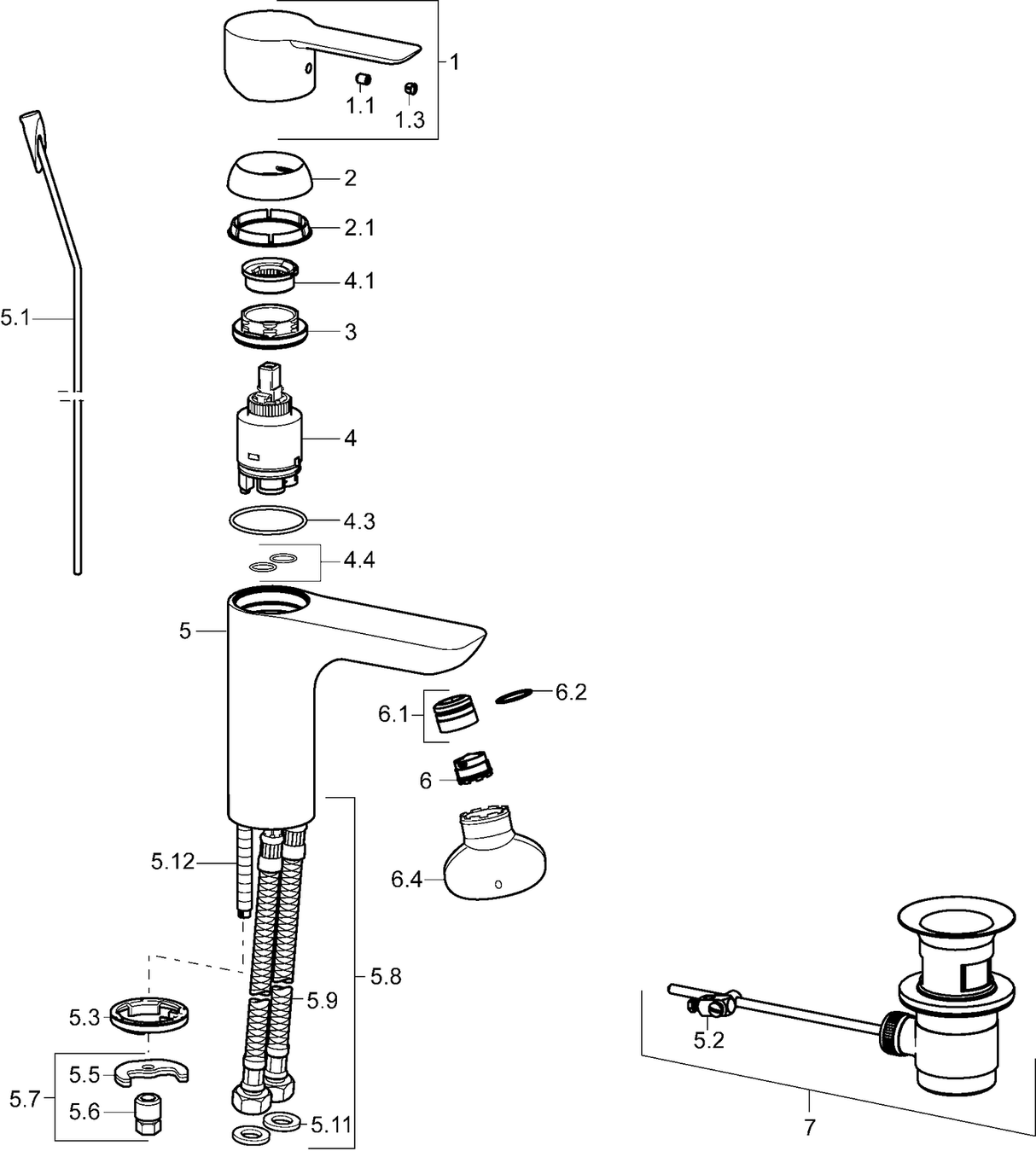 HA Einhebelmischer Waschtischbatterie HANSALIGNA XS 0607 Zugstangenablaufgarnitur Ausladung 94 mm DN15 Chrom
