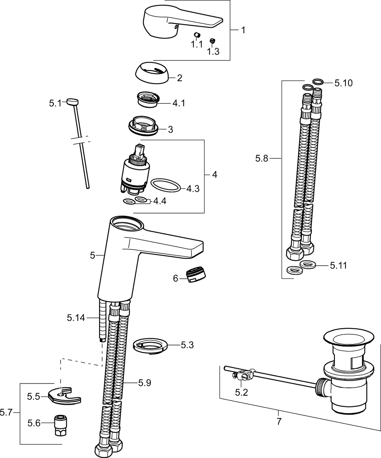 HA Einhebelmischer Waschtischbatterie HANSATWIST XL 0901 Zugstangenablaufgarnitur Ausladung 123 mm DN15 Chrom