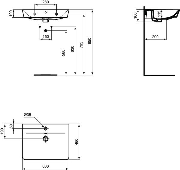 Ideal Standard Waschtisch Connect Air Cube, 1 Hahnloch, mit Überlauf, weiß, Rechteckig, Keramik, hängend