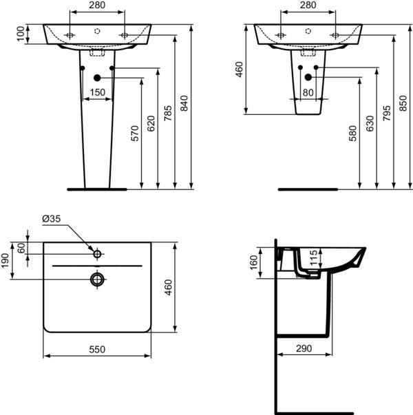 Ideal Standard Waschtisch Connect Air Cube, 1 Hahnloch, mit Überlauf, weiß, Rechteckig, Keramik, hängend