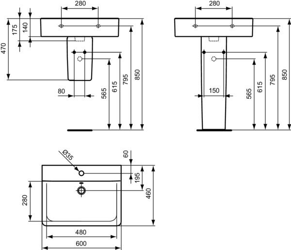 Ideal Standard Waschtisch Connect Cube, 1 Hahnloch, mit Überlauf, weiß, hängend, Keramik