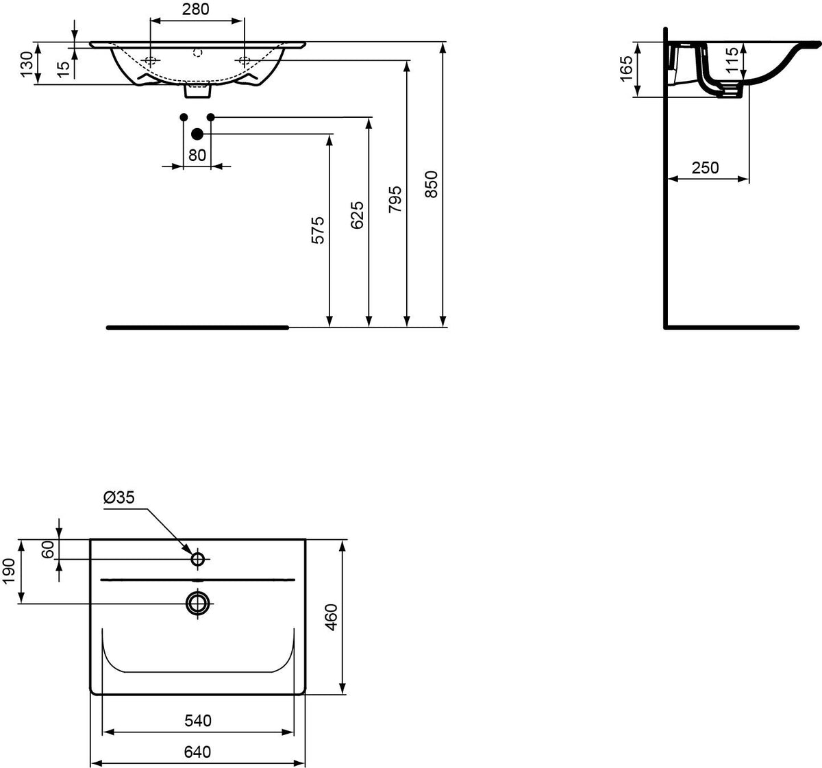 Ideal Standard Möbelwaschtisch Connect Air, 1 Hahnloch, mit Überlauf, rechteckig, weiß, hängend