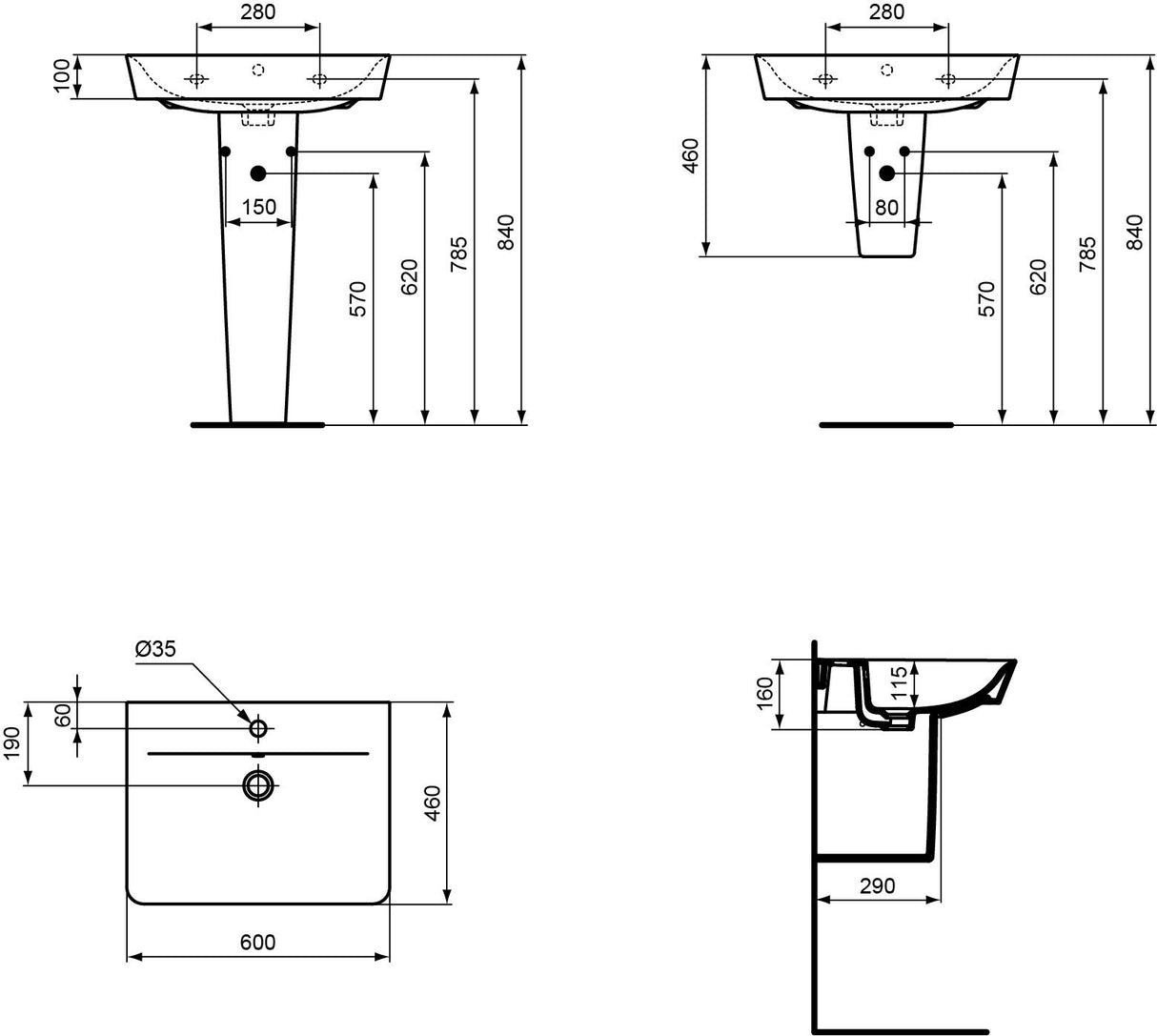 Ideal Standard Waschtisch Connect Air Cube, 1 Hahnloch, mit Überlauf, weiß, Rechteckig, Keramik, hängend