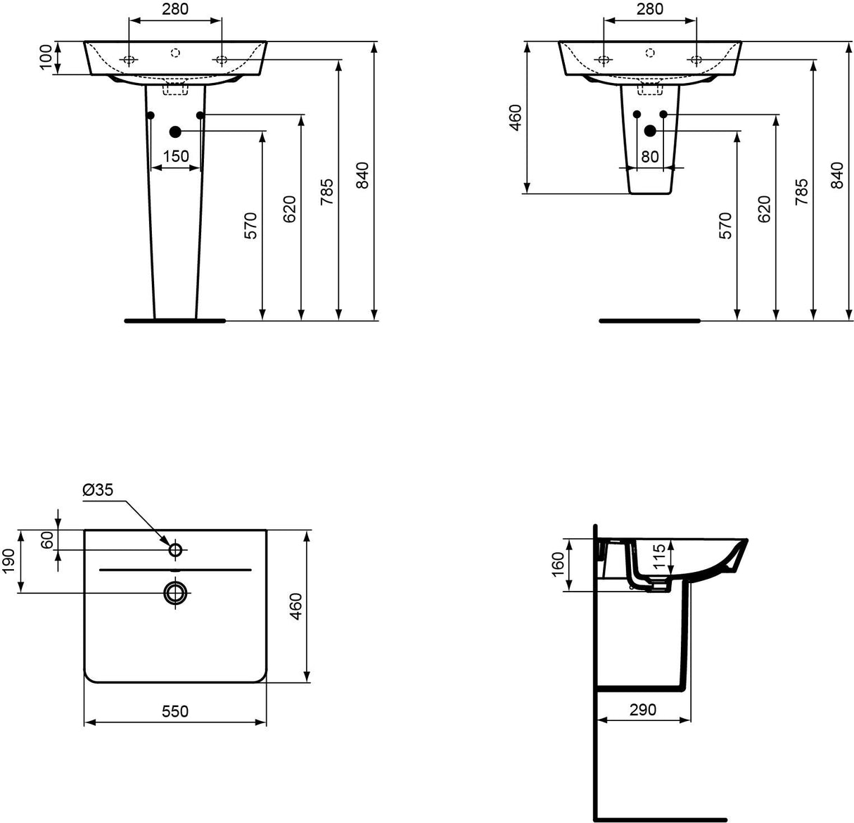 Ideal Standard Waschtisch Connect Air Cube, 1 Hahnloch, mit Überlauf, weiß, Rechteckig, Keramik, hängend