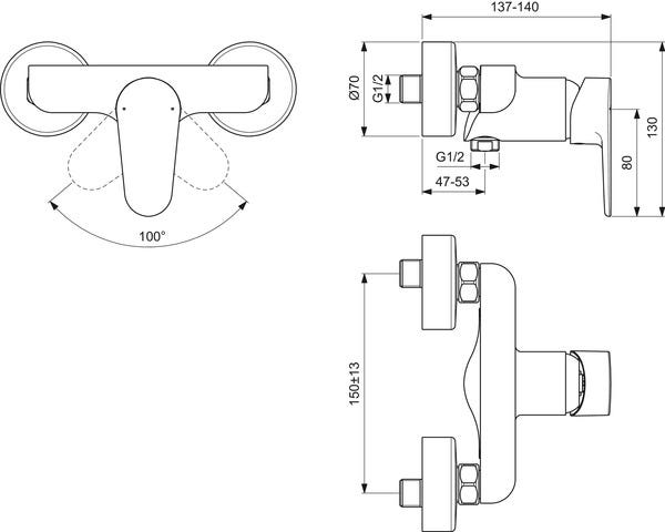 Ideal Standard Brausearmatur Aufputz Cerafine O, Ausladung 50-55mm, Chrom