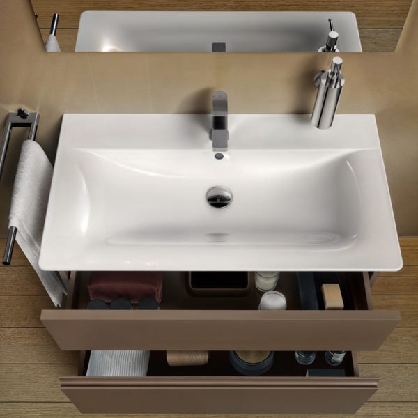 Ideal Standard Möbelwaschtisch Connect Air, 1 Hahnloch, mit Überlauf, rechteckig, weiß, hängend