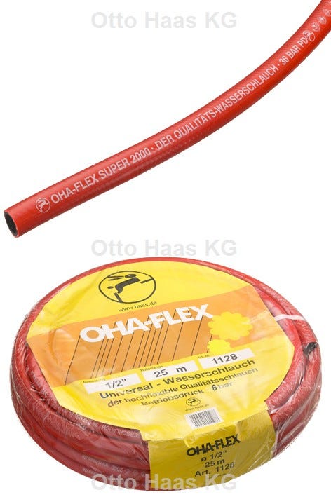 HAAS Wasserschlauch OHA-Flex Kunststoff-Wasserschlauch mit Kreuzgewebeeinlage, für Betriebsdruck max. 8 bar, Temperaturbereich +5C bis +40C, Farbe rot
