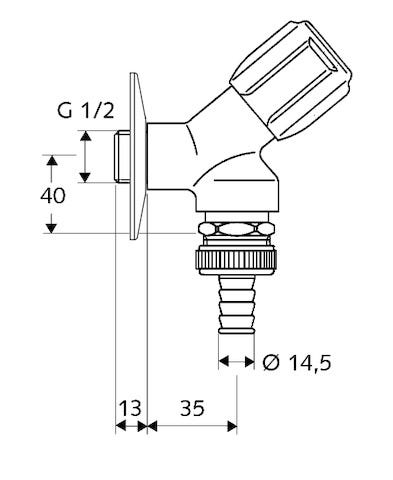 20+1 | SCHELL Geräteschrägsitzventil COMFORT, RFV, RB, DN 15 G 1/2 AG, Schlauchverschraubung Ø 14,5 mm (DN 20 G 3/4 AG), chrom