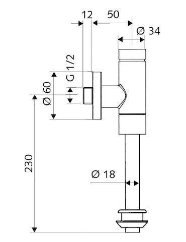 SCHELL Aufputz-Urinal-Druckspüler SCHELLOMAT Basic SV, DN 15, Aufputz-Urinal-Druckspüler, Vorabsperrung, Spülstrom: max. 0,3 l/s, einstellbar: 1,0 - 6,0 l, DN 15 G 1/2 AG, Innenverbinder Ø 43 mm (Spülrohr Ø 18 mm), chrom