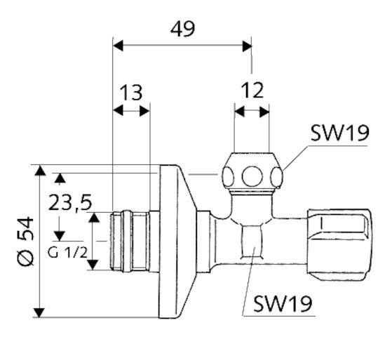 SCHELL Eckventil mit Regulierfunktion COMFORT, COMFORT-Griff, Schubrosette Ø 54 mm, chrom