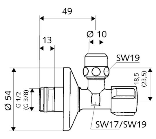 SCHELL Eckventil mit Regulierfunktion COMFORT, COMFORT-Griff, Schubrosette Ø 54 mm, chrom
