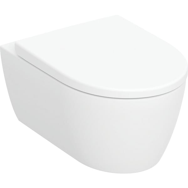 Geberit iCon Set Wand-WC Tiefspüler, geschlossene Form, Rimfree, mit WC-Sitz: T=53cm, Absenkautomatik=ja, QuickRelease-Scharniere=Ja, verriegelbar, Befestigung=von oben, weiß