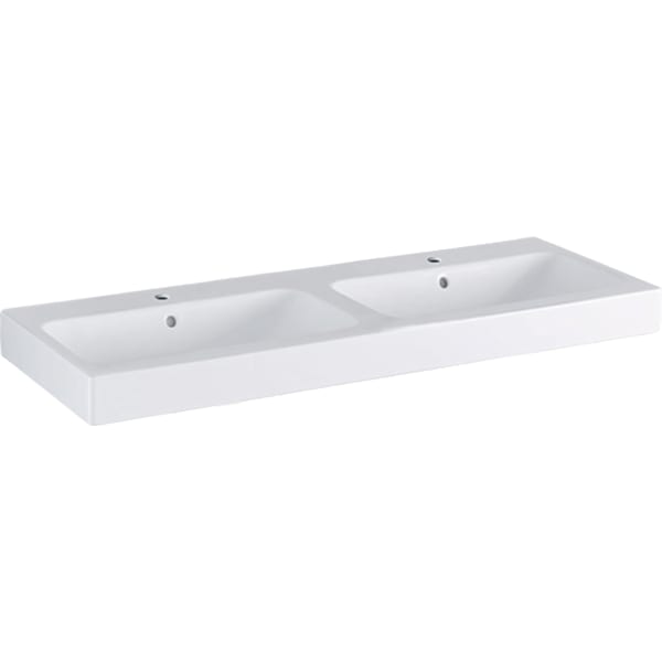 Geberit iCon Doppelwaschtisch: 120x48.5cm, Hahnloch=mittig, Überlauf=sichtbar, weiß
