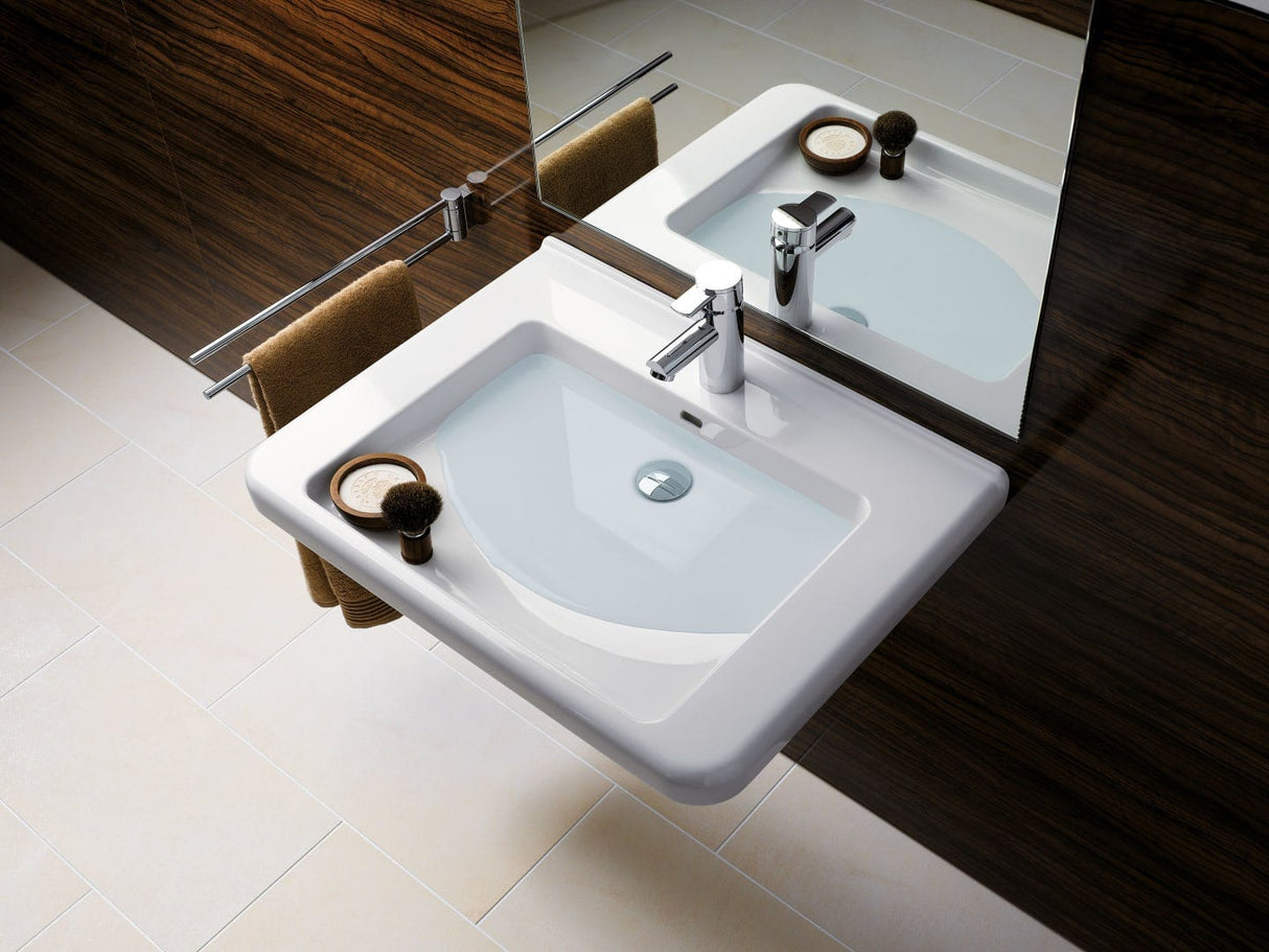 Geberit Renova Compact Waschtisch, Keramik, hängend, weiß, mit sichtbarem Überlauf, 1 Platz