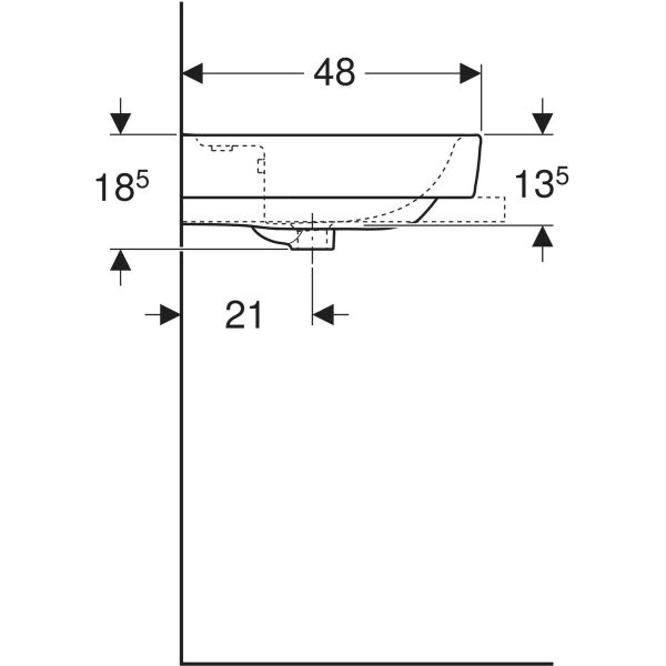 Geberit Renova Plan Aufsatzwaschtisch: 60x48cm, Hahnloch=mittig, Überlauf=sichtbar, weiß