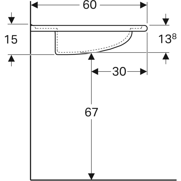 Geberit Vitalis Waschtisch barrierefrei: 65x60cm, Hahnloch=ohne, Überlauf=sichtbar, weiß