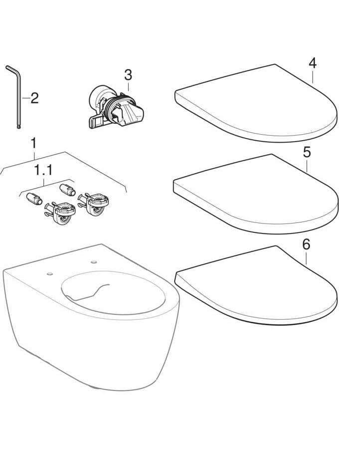 Geberit iCon Set Wand-WC Tiefspüler, geschlossene Form, Rimfree, mit WC-Sitz: T=53cm, Absenkautomatik=ja, QuickRelease-Scharniere=Ja, verriegelbar, Befestigung=von oben, weiß