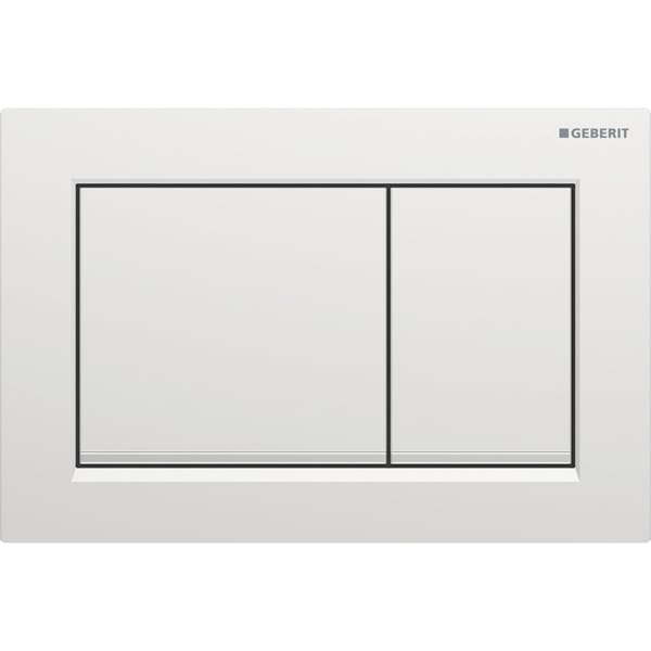 Geberit Omega20 (ex Omega30) Betätigungsplatte für 2-Mengen-Spülung, Square, Kunststoff, pneumatisch, mit zwei Tasten, geeignet für Wandklosetts